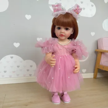 NPK 22 дюйма Soft Silicone Vinyl Reborn Reborn Toddler Girl Doll Принцесса Бетти с розовым платьем Подарки для детей