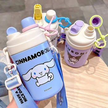 520 мл Sanrios Cinnamoroll Kuromi Mymelody Cartoon Двойная бутылка для питья с соломой kawaii аниме чашка для питья подарки