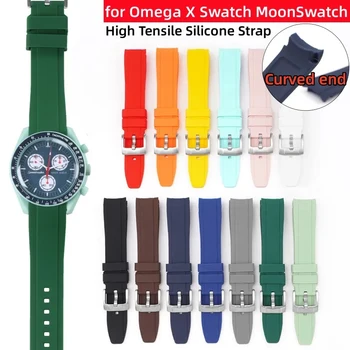 20 мм Высокопрочный ремешок из силиконовой резины для Omega для Swatch MoonSwatch Изогнутая концевая лента Мужчины Женщины Водонепроницаемый спортивный браслет 22 мм