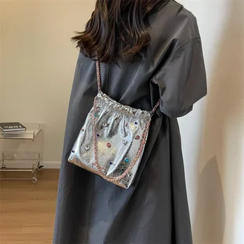 Diamonds Design Серебряные кожаные сумки через плечо для женщин 2023 Роскошные дизайнерские корейские модные сумки через плечо