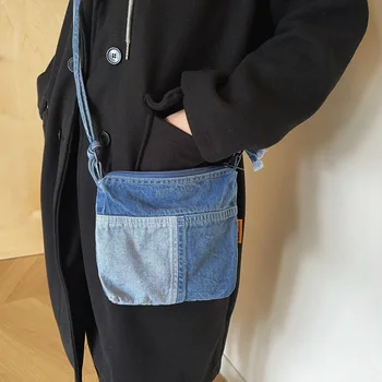 Повседневная джинсовая женская сумка через плечо контрастного цвета Сумки через плечо унисекс для студентов Телефонные кошельки и сумки Джинсы Сумка-мессенджер