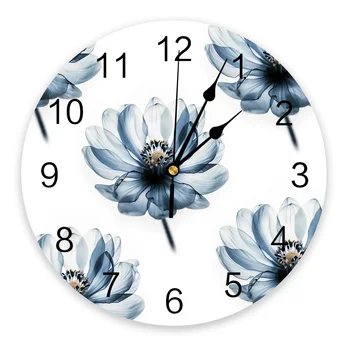  Настенные часы с голубыми цветами Большие современные кухонные столовые Круглые настенные часы Бесшумные висячие часы
