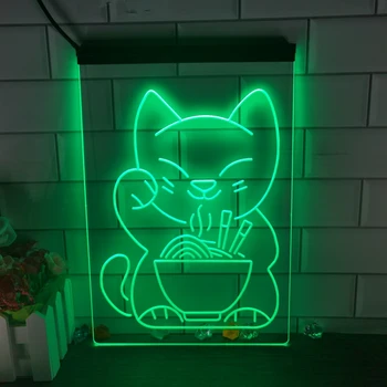 Maneki Neko Ramen Luck Cat Светодиодная неоновая вывеска-3D резьба по стене для дома, комнаты, спальни, офиса, декора фермерского дома