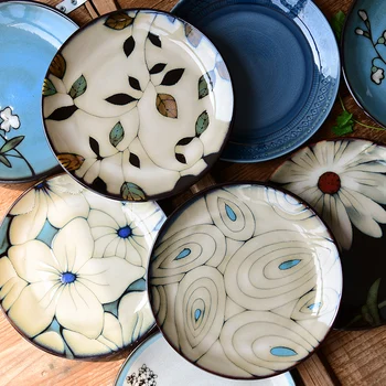 Креативная керамическая посуда с заменой глазури для обжига, тарелка с ручной росписью, тарелка для стейков, десерт, тарелка с дим-самами