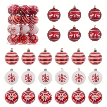  24 штуки, 2,36 дюйма 6 см красно-белое украшение для рождественского шара, украшение окна дома, украшение для вечеринки (с веревкой)