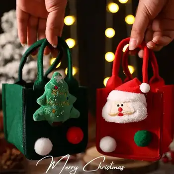 1шт Рождественская подарочная сумка Многоразовая прочная сумочка Санта-Клаус Украшение Конфеты Закуски Яблочное печенье Упаковка Рождественское украшение
