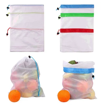 4 шт./комплект Многоразовые сетчатые сумки для продуктов Моющиеся экологически чистые сумки для хранения продуктов Фруктовые овощи Упаковка игрушек Подарочная сумка