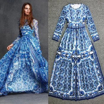 Весна и лето классический сине-белый фарфор ручной росписи цветочная серия цифровая печать ткань ручной работы DIY швейное платье