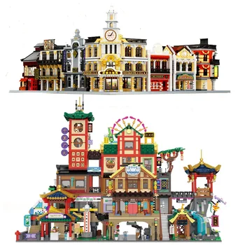  Городская архитектура Отель Ресторан Магазин Магазин Китайская башня Модель Модульная Микро Мини Строительные Блоки Строительная Игрушка Для Взрослых