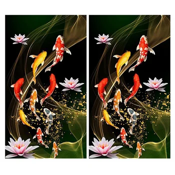 2X Краска с алмазной вышивкой Алмазная живопись Полная круглая картина горного хрусталя Домашний декор, счастливая рыба