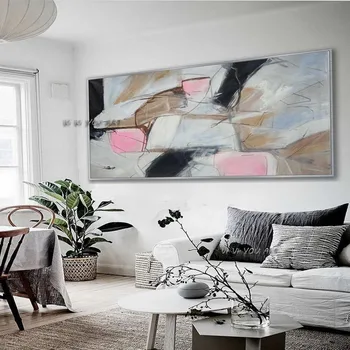 100% ручной работы красочные современные произведения искусства горизонтальная панорамная большая абстрактная настенная картина для домашней гостиной