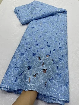 2024 Новейший высококачественный африканский нигерийский чистый тюль дамасская кружевная ткань вышивка вечернее платье с пайетками хлопчатобумажная ткань 5 ярдов