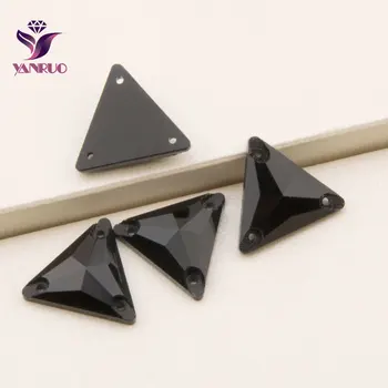 YANRUO Jet 3270 Треугольник Черное стекло Хрустальные стразы Пришить кристаллы для одежды Пришить стразы Кристаллы Горный хрусталь