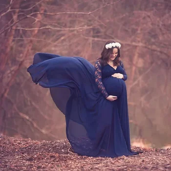  Кружевная строчка Беременная женщина Платье для беременных для фотосессии Халат Детский душ Материнство Фотография Платье