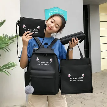 4 шт. комплекты холщовых школьных сумок для девочек-подростков женских и детских сумок через плечо новый тренд женский рюкзак модный женский рюкзак