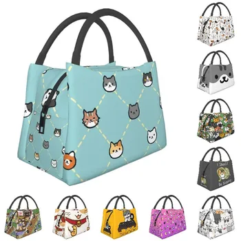 Neko Atsume Pattern Изолированные сумки для ланча на открытом воздухе Пикник Мультфильм Игра Kitty Collector Герметичный охладитель Thermal Bento Box