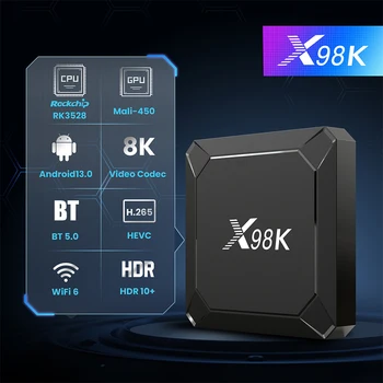X98K ТВ-бокс RK3528 64-битный четырехъядерный процессор Cortex-A53 Mali 450 MP2 GPU Smart TV Box с удаленным плеером, совместимый с Android 13.0