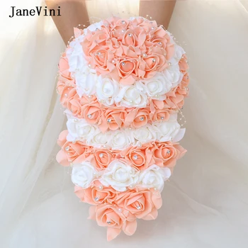 JaneVini Элегантный каскадный водопад Свадебные букеты Искусственный PE Цветок розы Поддельный жемчужный букет для невесты Свадебные аксессуары