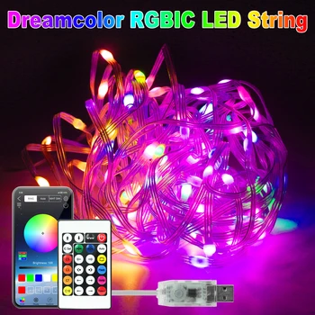 Dreamcolor USB Светодиодные гирлянды Bluetooth-управление Умный сказочный свет WS2812B RGBIC Рождественская лампа для украшения свадебного сада