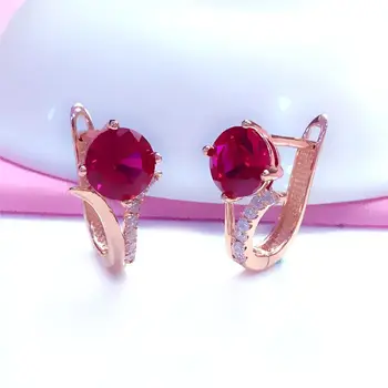 585 Пурпурное золото Инкрустированные Рубиновые Серьги Для Женщин Мода Высокое Качество Покрытые 14K Розовое Золото Леди Уши Пряжка Свадебные Украшения