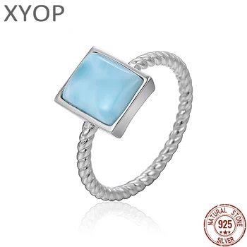 XYOP 925 Серебряный подарок прямоугольное кольцо из натурального ларимара, девушка по соседству чиста и спокойна