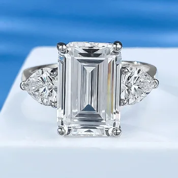  Кольцо с бриллиантом из муассанита изумрудной огранки 100% настоящее обручальное кольцо из стерлингового серебра 925 пробы для вечеринок кольца для женщин и мужчин помолвочные ювелирные изделия