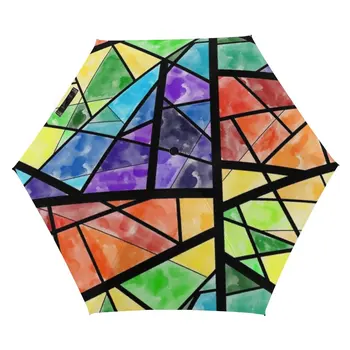 Красочный геометрический карманный зонтик витражный принт 3-кратный ручной зонт мини-ветрозащитные зонтики для мужчин и женщин