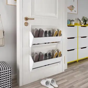 Портативная полка для обуви за дверью Простой узкий шкаф для обуви в общежитии Домашний компактный настенный стеллаж без полки