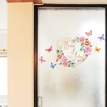  Цветочные наклейки и наклейки на стекло бабочек - ПВХ Декор комнаты Наклейки на стены Самоклеящиеся