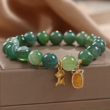 Модные зеленые браслеты из кристаллов агата женские нефритовые халцедоновые тыквы для транспортировки бусин браслет день рождения ювелирные изделия подарки
