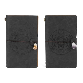 Волшебный кожаный дневник путешествий Блокнот Черный блокнот для планировщиков с хрустальным орнаментом