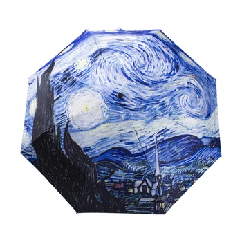 Маленький свежий зонт Картина маслом Автоматический складной зонт, зонт для женщин мужчин, зонт мужской, ветро- и водостойкий