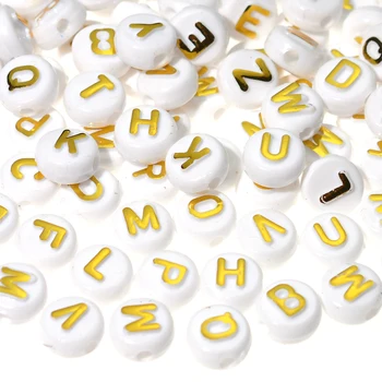 10 мм Белые круглые акриловые бусины со смешанными буквами Золотой цвет Плоский алфавит Свободные бусины для изготовления ювелирных изделий Аксессуары DIY