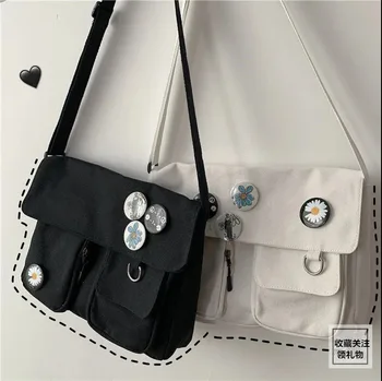 Женская холщовая сумка-мессенджер Молодежная женская модная сумка через плечо Студенческая женская сумка через плечо большой емкости Пакет с подвесками