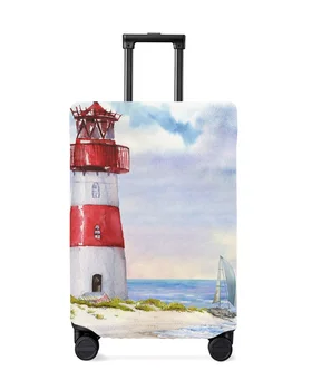 Lighthouse Island Винтажный акварельный чехол для багажа Эластичный чехол для багажа Пылезащитный чехол для 18-32-дюймового чемодана для путешествий
