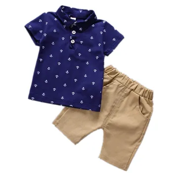 2021 Новая детская одежда костюм для мальчиков комплекты Детское лето Футболка с коротким рукавом и лацканом + брюки Детский комплект из двух частей