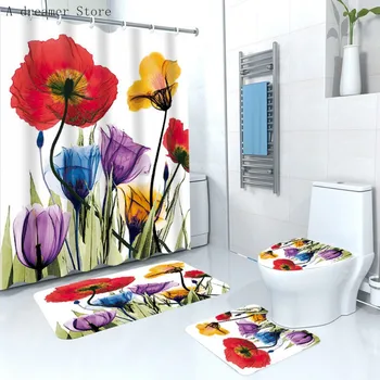 красочные цветы тюльпан роза занавеска для душа занавески для ванной комнаты цветок мака водонепроницаемая ткань из полиэстета декор для домашней ванны 180x180