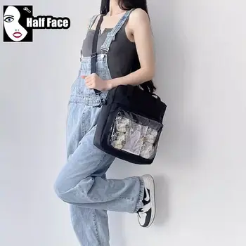 Y2K Девушки Harajuku Gothic Punk Универсальный прозрачный холст высокой емкости на одно плечо Lolita Женские сумки через плечо Ita Сумки-тоут