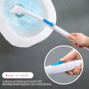 ОдноразоваяЕршик для унитаза с подставкой-держателем Длинная ручка Щетка для чистки туалета в ванной комнате Сменная насадка для щетки Аксессуары для ванной комнаты