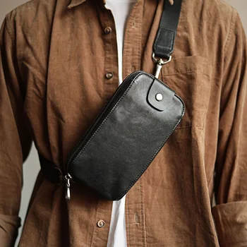 AETOO Кожаная нагрудная сумка мужская летняя сумка для мобильного телефона маленькая сумка многофункциональная маленькая сумка из воловьей кожи Поясная сумка на одно плечо