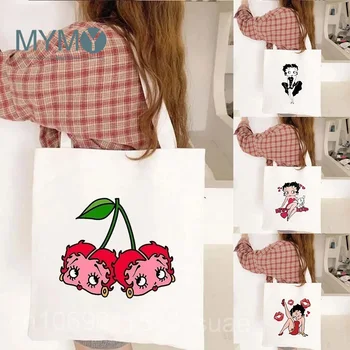 Симпатичная мультяшная печать Девушка Betty Сумка для покупок Красивые Сексуальная женщина Вишни Harajuku Большие сумки Складная сумка-шоппер