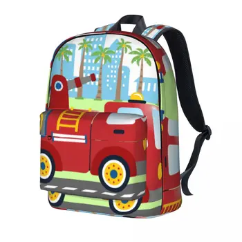 Забавный рюкзак для пожарной машины Транспортное средство Мультфильм Женские рюкзаки в стиле на открытом воздухе Легкие сумки для отдыха Рюкзак для старшей школы