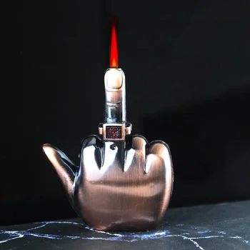  Новый Необычный Средний Палец Надувная Зажигалка Ветрозащитный Красный Пламя Струя Утилизация Бутан Газ Зажигалка со Звуком Мужской Подарок
