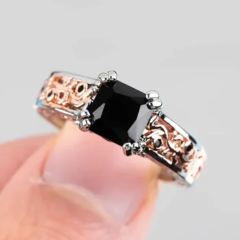  Элегантные кольца из розового золота с инкрустацией квадратные изделия из черного камня Модные обручальные кольца для женщин Подарки на годовщину