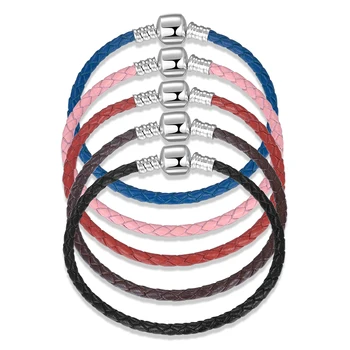 Новый 925 стерлингового серебра кожаные веревочные браслеты для женщин и мужчин мода черный синий коричневый браслет ручной работы ювелирные изделия