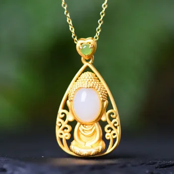 Древнее золотое мастерство натуральное хэтянь белый халцедон геометрическое кулонное ожерелье в китайском стиле ретро шарм женские ювелирные изделия