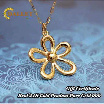 DALLET Настоящее золото 999 пробы Аутентичное 24K Galsang Цветочное ожерелье Кулон Классический Романтический Элегантный Подарок Подарок Для Женщины Ювелирные Изделия