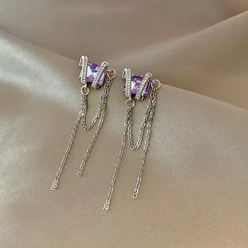 Мода Длинные серьги с кисточками Модные аметистовые серьги Женский дизайн Sense Креативные бриллиантовые серьги Серьги для женщин