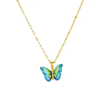 1 шт. 18-каратное позолоченное ожерелье из нержавеющей стали с бабочкой для женщин и девочек, мода бабочка болтающееся ожерелье ювелирные изделия подарок