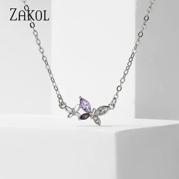 ZAKOL Симпатичное фиолетовое ожерелье-чокер из диоксида циркониядля женщин Новые корейские модные украшения для вечеринок